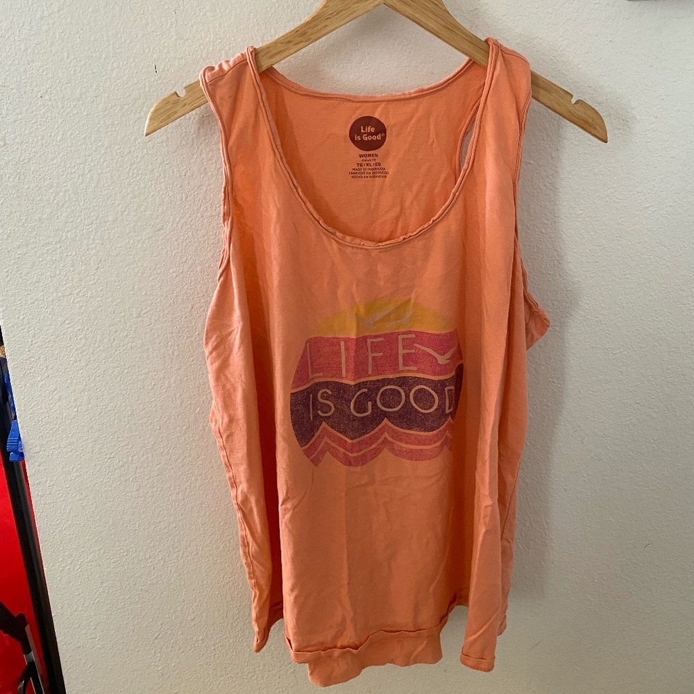 Life Is Good Tank Top Shirt Women's Medium Orange Classic Fit Graphic Sleeveless